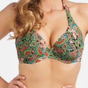 Freya Swimwear Woodstock Green Paisley Bikini top NWT 28G